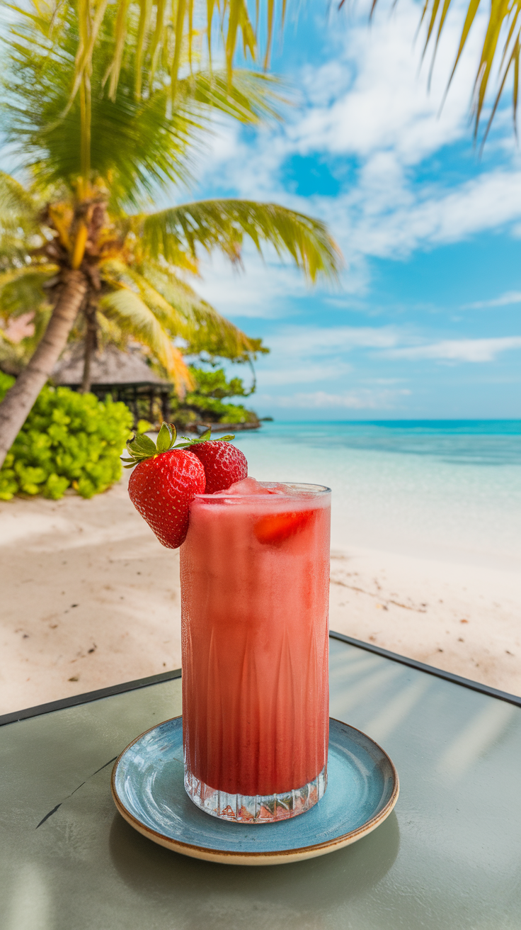 The Strawberry Daiquiri is a classic cocktail that captures the essence of summer in a glass. With its bright pink hue and refreshing taste, it’s a favorite for beach days and sunny picnics. 