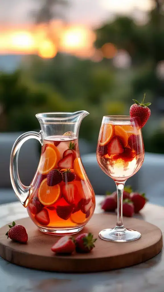 🍓 Strawberry Rosé Sangria 🍷Light, fruity, and bursting with summer flavors! This sangria blends fresh strawberries, citrus, and crisp rosé for a drink that’s almost too pretty to drink. Almost. 😉