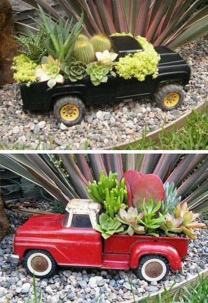 Repurpose a toy truck into a planter