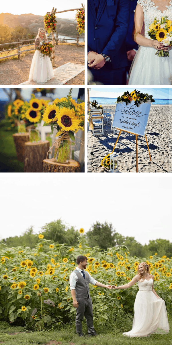 So many beautiful ways to incorporate sunflowers into your wedding day