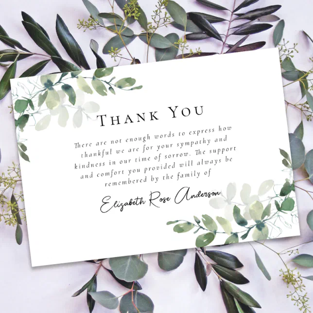 Sympathy Eucalyptus Funeral Thank You Card