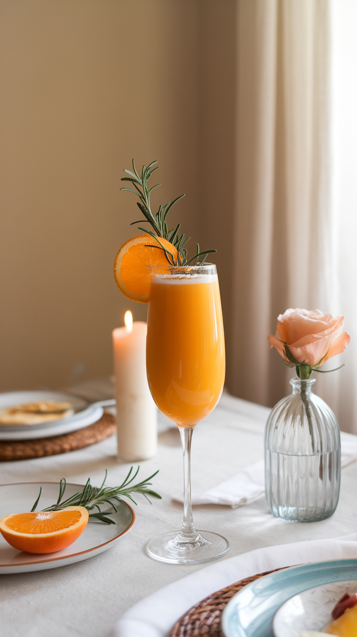 The Tangerine Rosemary Mimosa is a refreshing twist on the classic brunch cocktail. This drink combines the bright, citrusy notes of tangerine juice with the aromatic touch of rosemary, creating a lovely balance of flavors. It's not just a drink; it's a delightful experience that will impress your guests.