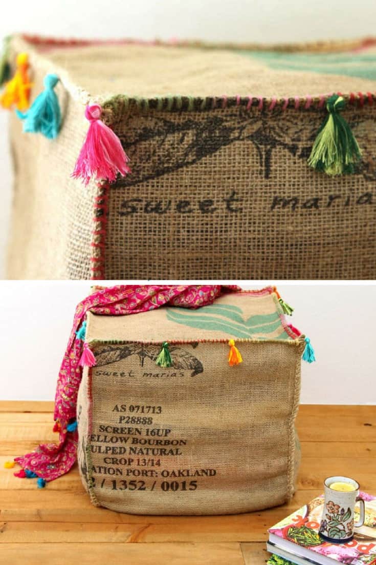 DIY Burlap Coffee Bag Ottoman