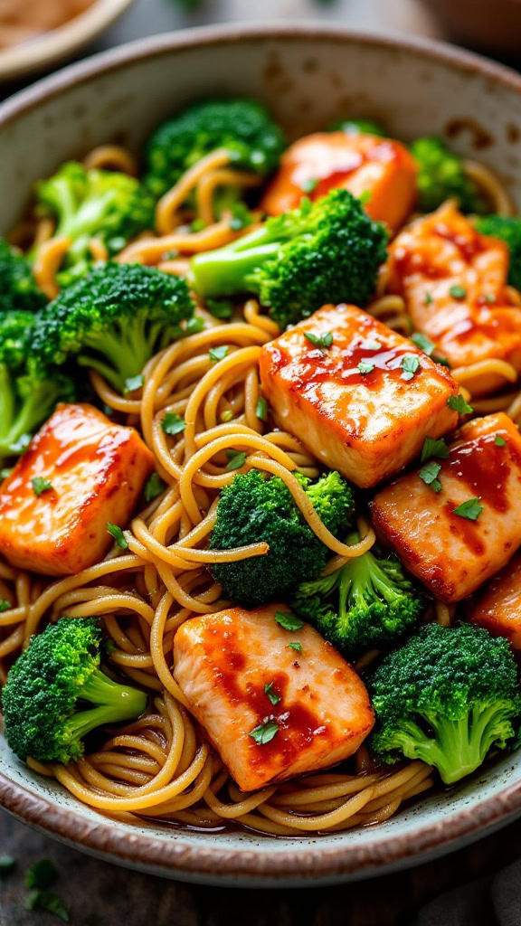 This Teriyaki Salmon Stir-Fry is a quick and tasty meal perfect for any night. The salmon is tender and coated in a sweet teriyaki sauce, paired with vibrant broccoli and chewy soba noodles.