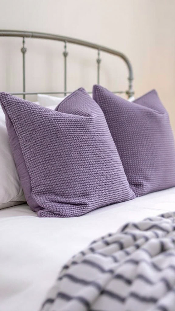 Textured purple throw pillows can add a cozy vibe to any room. Their soft fabric invites you to sink in and relax. Plus, the lovely color brings a pop of personality to your decor.