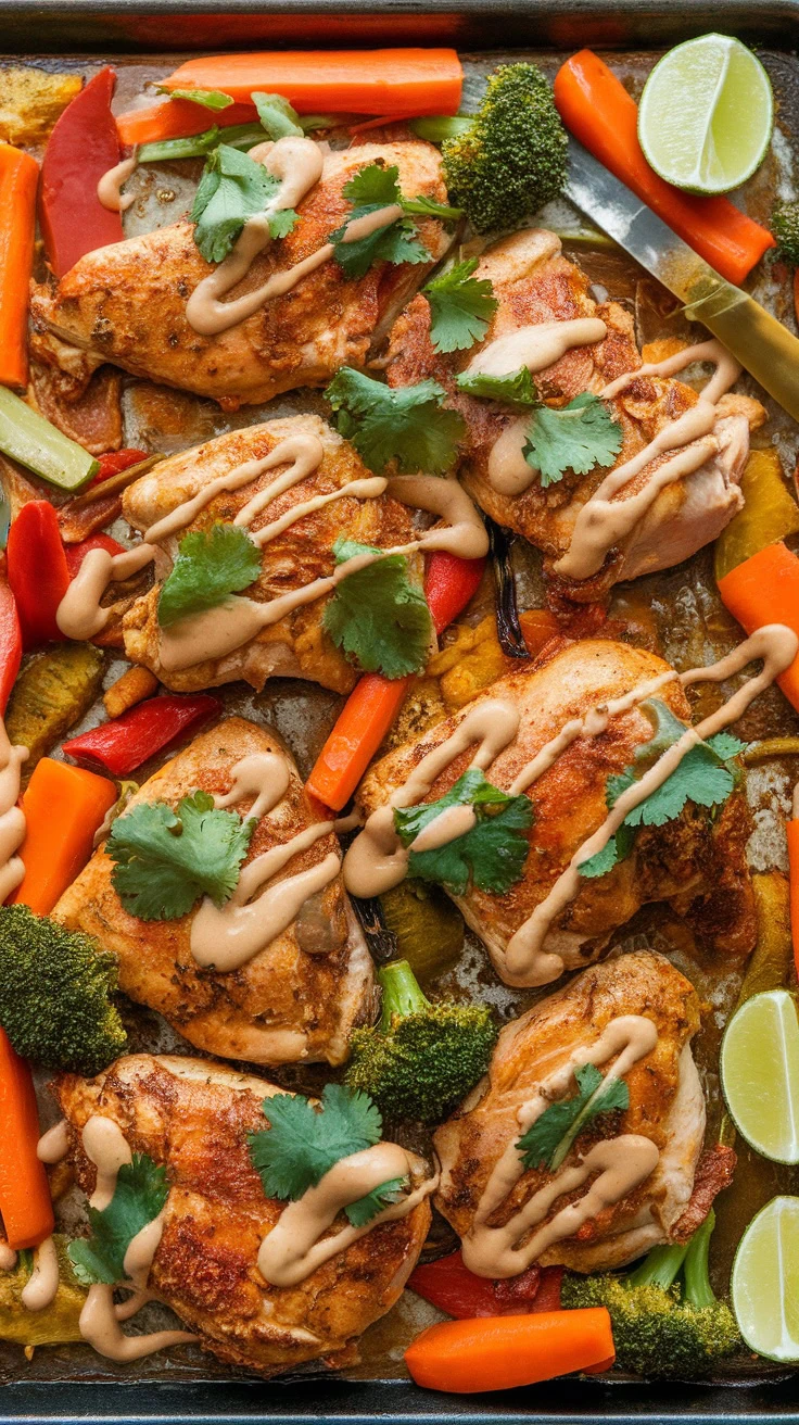 This Thai Chicken Sheet Pan Dinner is a game-changer for busy weeknights. With juicy chicken thighs, colorful veggies, and a tasty peanut sauce, it's a one-pan meal that’s full of flavor. For the full recipe and tips, check out this delicious recipe!