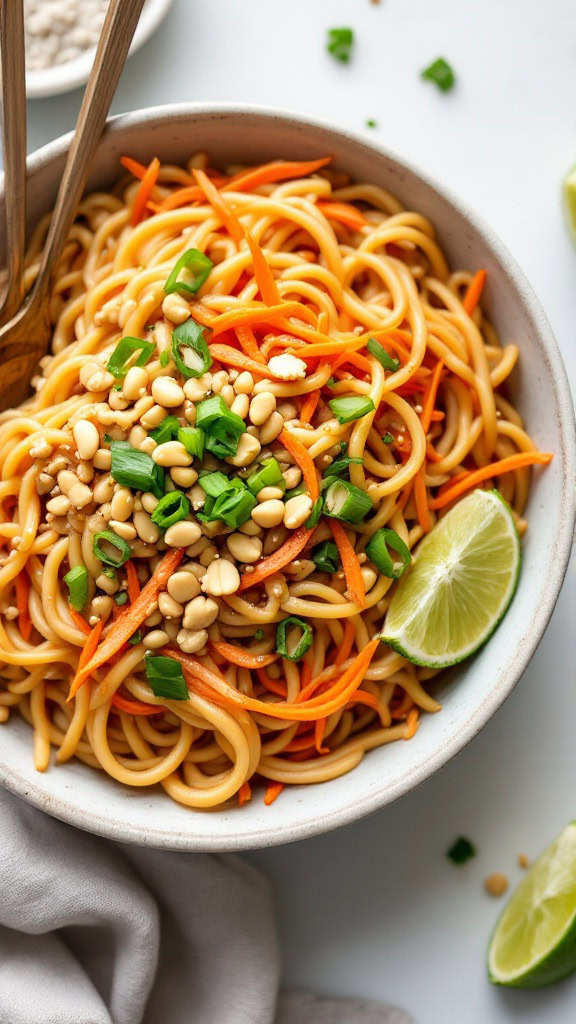 Thai peanut noodles are a quick and tasty meal that everyone will love. The combination of noodles, fresh veggies, and a creamy peanut sauce makes every bite delightful. You can whip them up in no time by following this easy recipe!