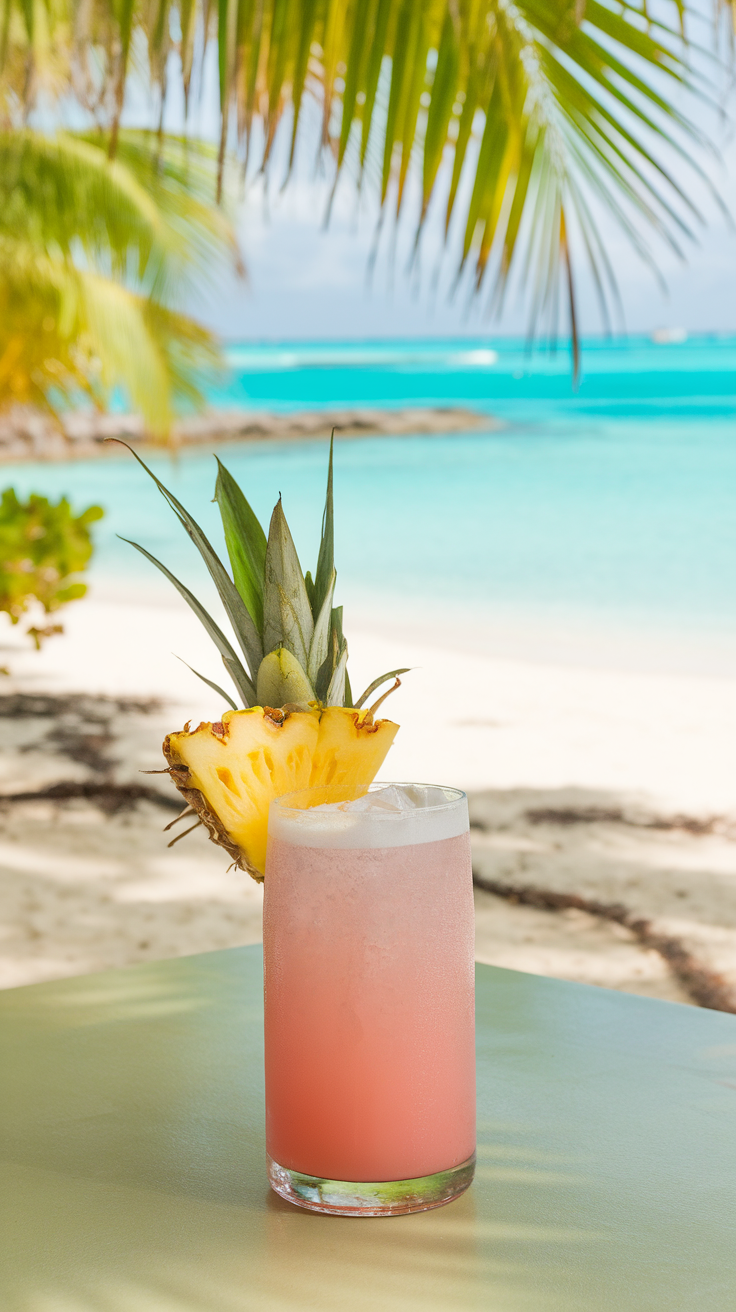 The Tropical Pink Breeze is a refreshing cocktail that perfectly captures the essence of a sunny beach day. Its beautiful pink hue and tropical vibe make it a feast for the eyes, while the pineapple garnish adds a fun touch. Imagine sipping this drink while lounging by the ocean, feeling the gentle breeze and listening to the waves.