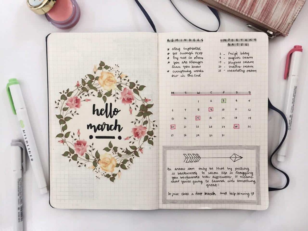 Bullet Journal March Cover Page Inspiration