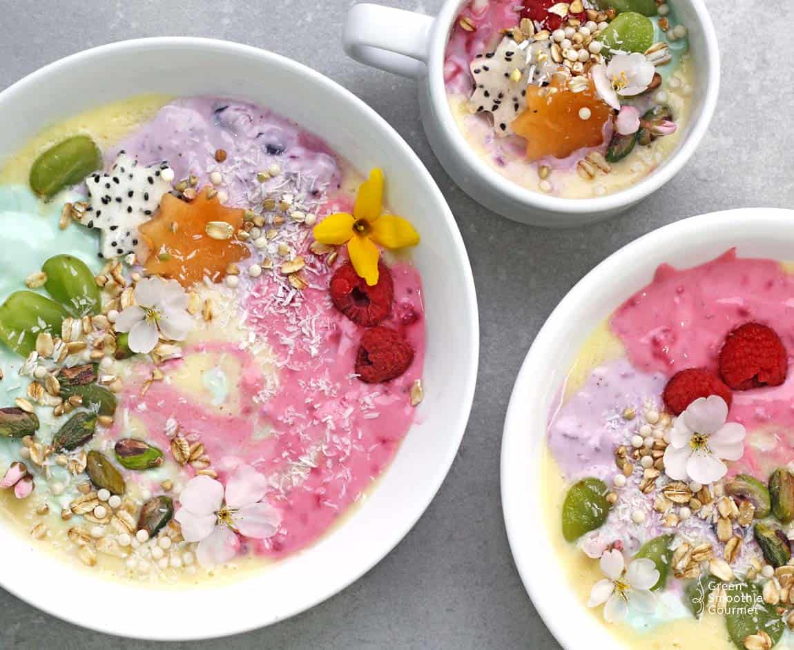 Rainbow Unicorn Protein Smoothie Bowls