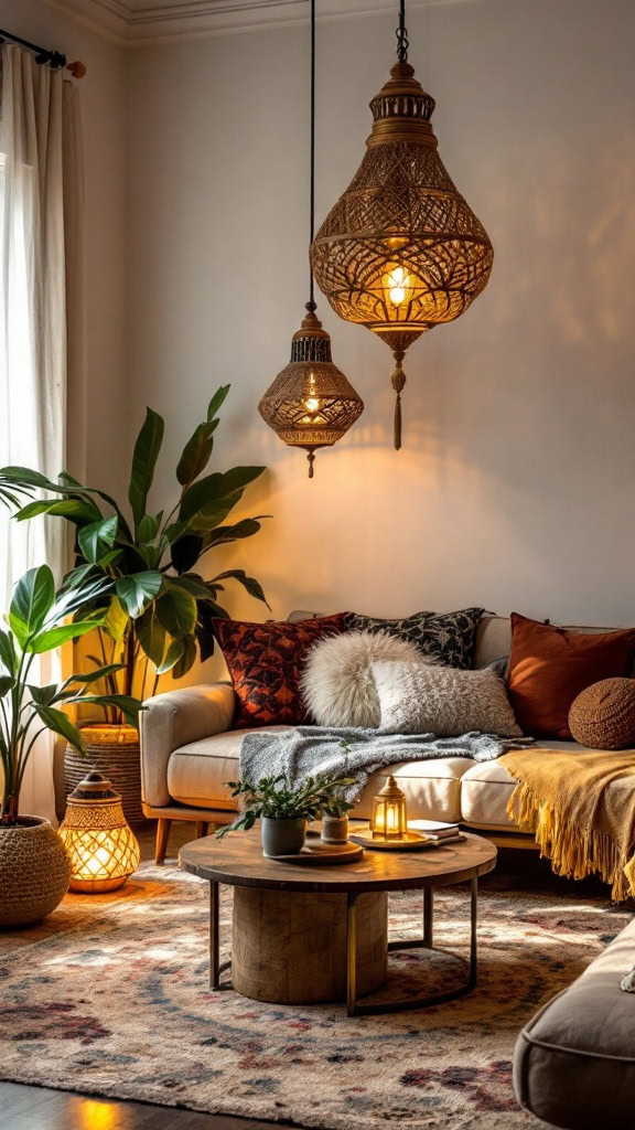 Lighting can do more than illuminate a room—it can set the tone for the entire space. Woven pendant lights, vintage chandeliers, or quirky table lamps can add personality and charm. These fixtures create a warm, cozy glow while doubling as statement pieces.