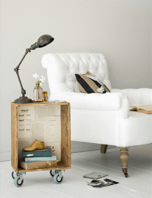 Turn an old drawer into a wheeled storage table