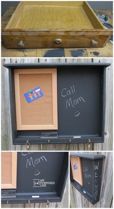 Repurpose that old drawer into a chalkboard message centre