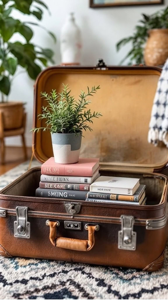 A vintage suitcase makes a fun and unique coffee table. It adds character to any room while giving you extra storage for books and knick-knacks. Plus, it’s a great conversation starter!