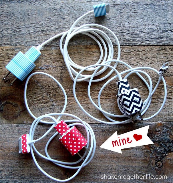 Organize your phone chargers with Washi tape