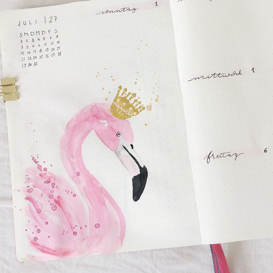 Watercolor Flamingo with a Crown