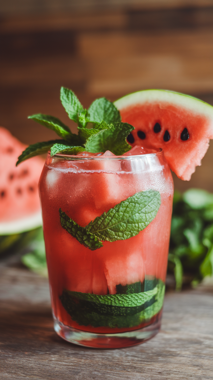 The Watermelon Mojito is a refreshing twist on the classic mojito. Bursting with sweet watermelon flavor, this drink is perfect for hot summer days or any casual gathering. It's light, fruity, and has just the right amount of minty freshness, making it a delightful choice for those who love a cool beverage.