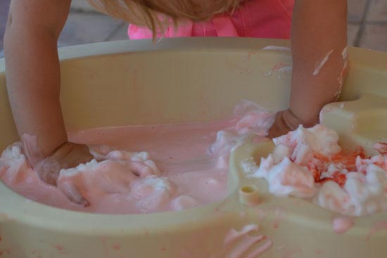 Colored Scented Shaving Cream in the Water Table - Simple Fun for Kids