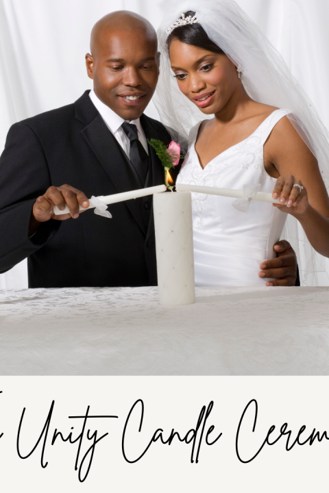 A couple lighting candles during the wedding unity candle ceremony