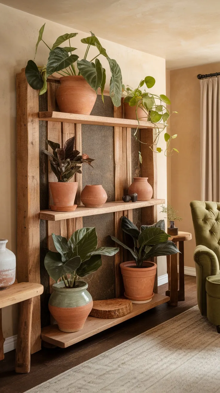 A wooden plant shelf can really bring warmth to your living room. It offers a natural look that pairs well with greenery, making your plants pop. Plus, wooden shelves are sturdy and often come in beautiful designs to fit any style.