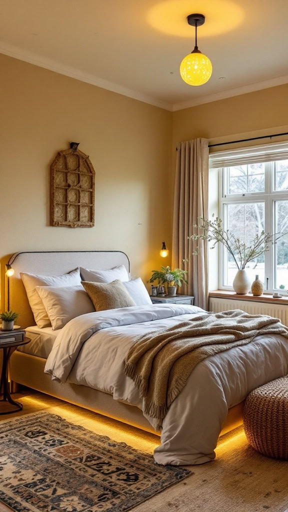 Yellow lighting fixtures are both functional and decorative. Whether it’s a yellow lampshade or a pendant light, they add a unique touch to your guest bedroom.